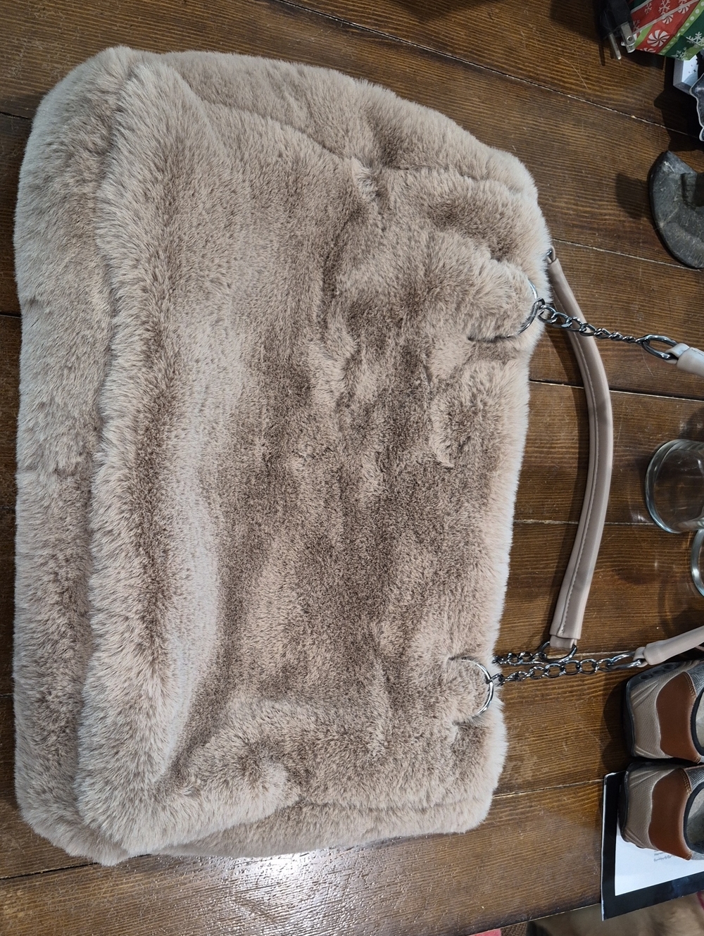 Plush Faux-Fur Shoulder Bag in Taupe